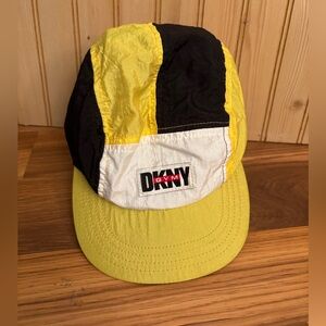 Vintage Rare 90’s DKNY Gym Yellow Black Nylon Panel Hat